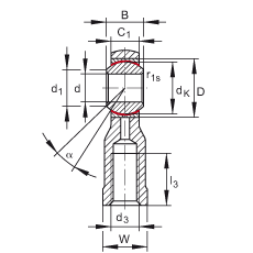 杆端轴承 GIKSR18-PS, 根据 DIN ISO 12 240-4 标准，特种钢材料，带右旋内螺纹，免维护