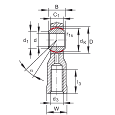 杆端轴承 GIKSR20-PS, 根据 DIN ISO 12 240-4 标准，特种钢材料，带右旋内螺纹，免维护