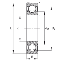 深沟球轴承 6205-C-2HRS, 修正的内部结构（C 代），根据 DIN 625-1 标准的主要尺寸，两侧唇密封