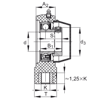 吊装式轴承座单元 PHE45-TV-FA125.5, 塑料轴承座，带偏心锁圈的外球面球轴承，带 Corrotect? 涂层，P型密封