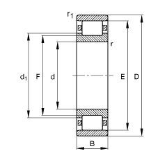圆柱滚子轴承 N205-E-TVP2, 根据 DIN 5412-1 标准的主要尺寸, 非定位轴承, 可分离, 带保持架