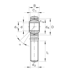 杆端轴承 GAKR16-PB, 根据 DIN ISO 12 240-4 标准，带右旋外螺纹，需维护