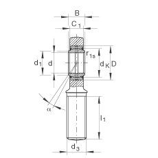 杆端轴承 GAL25-DO, 根据 DIN ISO 12 240-4 标准，带左旋外螺纹，需维护