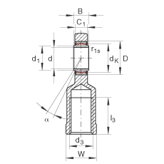 杆端轴承 GIR35-UK-2RS, 根据 DIN ISO 12 240-4 标准，带右旋内螺纹，免维护，两侧唇密封