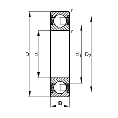 深沟球轴承 6000-2RSR, 根据 DIN 625-1 标准的主要尺寸, 两侧唇密封