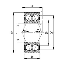 角接触球轴承 3816-B-2Z-TVH, 双列，双侧间隙密封，接触角 α = 25°