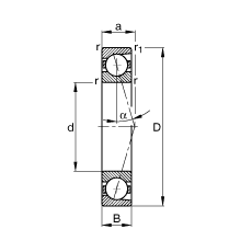 主轴轴承 B7209-C-T-P4S, 调节，成对安装，接触角 α = 15°，限制公差