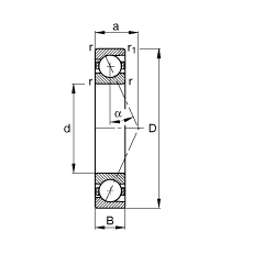 主轴轴承 B7015-E-T-P4S, 调节，成对或单元安装，接触角 α = 25°，限制公差