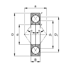 四点接触球轴承 QJ310-MPA, 根据 DIN 628-4 标准的主要尺寸, 可分离, 剖分内圈