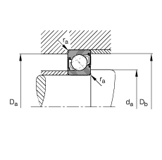 角接触球轴承 7005-B-2RS-TVP, 接触角 α = 40°, 两侧唇密封