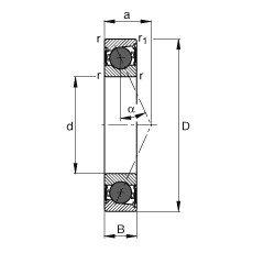 主轴轴承 HCB7008-E-2RSD-T-P4S, 调节，成对或单元安装，接触角 α = 25°，陶瓷球，两侧唇密封，非接触，限制公差