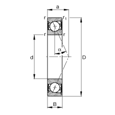 主轴轴承 B71926-E-2RSD-T-P4S, 调节，成对安装，接触角 α = 25°，两侧唇密封，非接触，限制公差