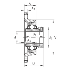 轴承座单元 LCJT30-N, 带两个螺栓孔的法兰的轴承座单元，铸铁， 偏心锁圈， L型密封，适合温度从 -40°C 到 +180°C