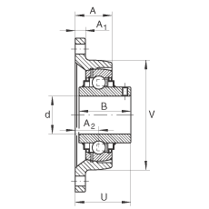 轴承座单元 RCJTY30-JIS, 带两个螺栓孔的法兰的轴承座单元，铸铁， 根据 JIS 标准，内圈带平头螺钉， R 型密封