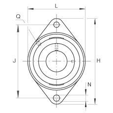 轴承座单元 PCJT1-1/8, 对角法兰轴承座单元，铸铁，根据 ABMA 15 - 1991, ABMA 14 - 1991, ISO3228 带有偏心紧定环，P型密封，英制