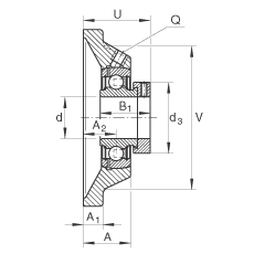 轴承座单元 PCJ20-N-FA125, 带四个螺栓孔的法兰的轴承座单元，铸铁，偏心锁圈，P型密封，耐腐蚀保护