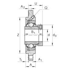 轴承座单元 RFE45, 带四个螺栓孔的法兰的轴承座单元，定心凸出物，铸铁，偏心锁圈，R 型密封