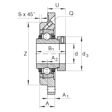 轴承座单元 TME50-N, 带四个螺栓孔的法兰的轴承座单元，定心凸出物，铸铁，偏心锁圈，T 型密封