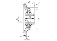 轴承座单元 RCJY2-3/16, 四角法兰轴承座单元，铸铁，根据 ABMA 15 - 1991, ABMA 14 - 1991 内圈带有平头螺栓，R型密封， ISO3228，英制
