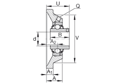 轴承座单元 RCJY2-15/16, 四角法兰轴承座单元，铸铁，根据 ABMA 15 - 1991, ABMA 14 - 1991 内圈带有平头螺栓，R型密封， ISO3228，英制