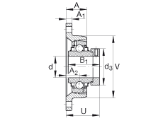 轴承座单元 RCJT1-1/4, 对角法兰轴承座单元，铸铁，根据 ABMA 15 - 1991, ABMA 14 - 1991, ISO3228 带有偏心紧定环，R型密封，英制