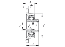 轴承座单元 RCJTY1-3/4, 对角法兰轴承座单元，铸铁，根据 ABMA 15 - 1991, ABMA 14 - 1991, ISO3228 内圈带有平头螺栓，R型密封，英制