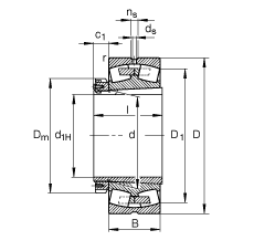 调心滚子轴承 23076-B-K-MB + H3076, 根据 DIN 635-2 标准的主要尺寸, 带锥孔和紧定套