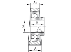 直立式轴承座单元 PAKY1-3/16, 铸铁轴承座，外球面球轴承，根据 ABMA 15 - 1991, ABMA 14 - 1991, ISO3228 内圈带有平头螺栓，英制